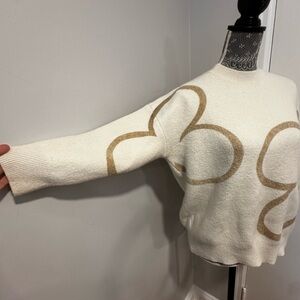 Le Lis Women’s small Cream Pullover Sweater Large Floral Daisy Outline Crew Neck